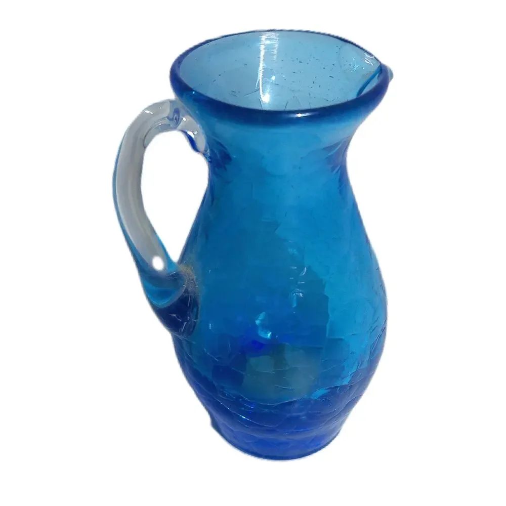Vintage Blue Crackle Glass Mini Pitcher 4